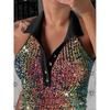 European and American Gyaru Top Summer Fashion Sequined Lapel Button Slim fit Sleeve Stage Vest Women clothes