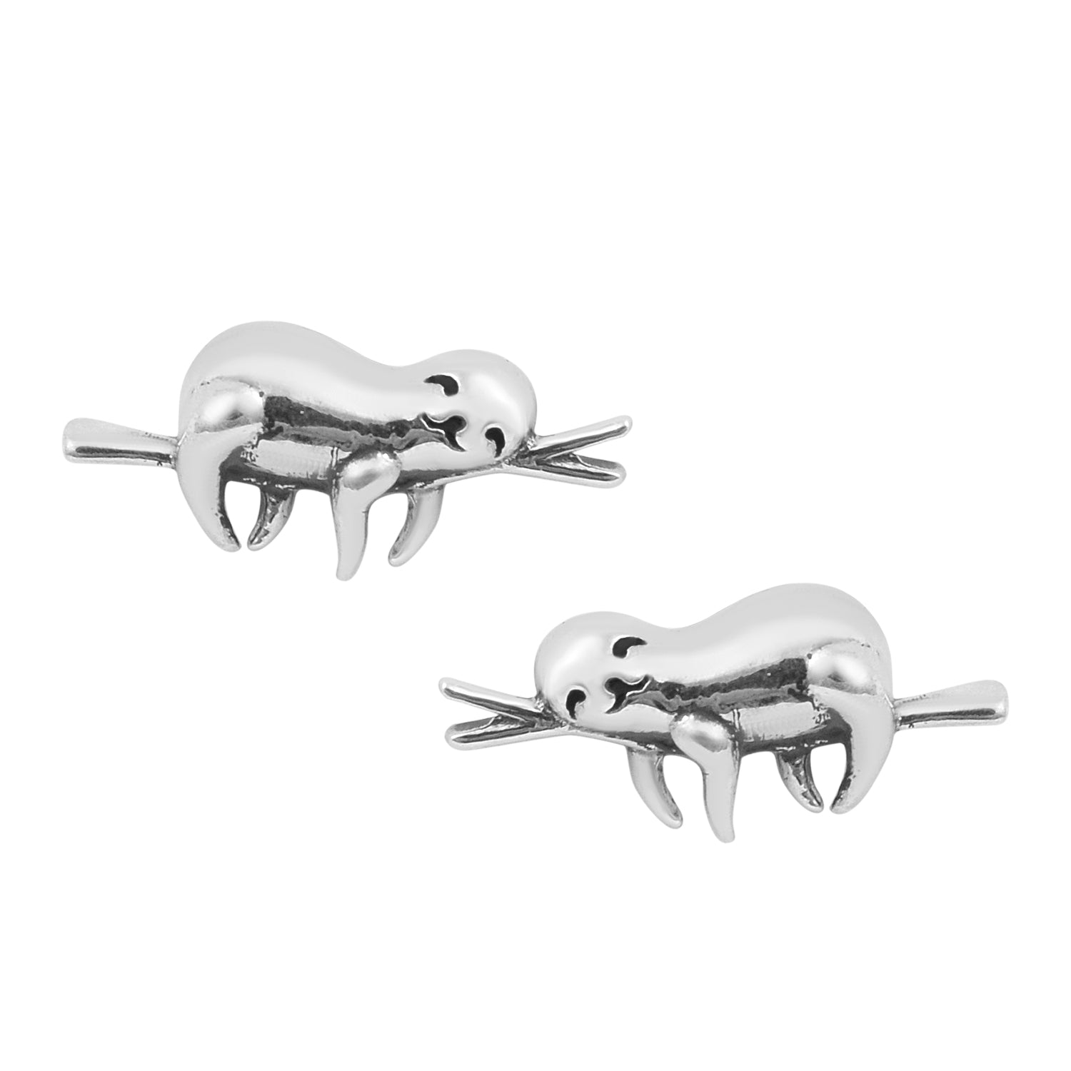 

Sloth Animal Stud Earrings - Sterling Silver білий