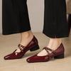 Krazing Pot Genuine Leather Square Toe Low Heels Summer Shoes Big Size 42 Buckle Straps Women Shallow Pumps