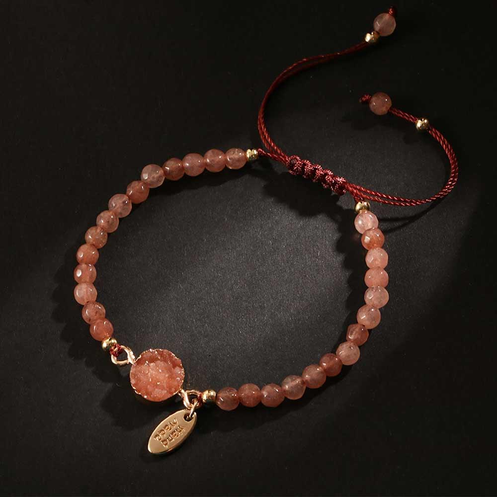 Simple Women 4MM Bead Weave Rope Bangle With Stone Natural Stone Bracelet Jewelry Handmade