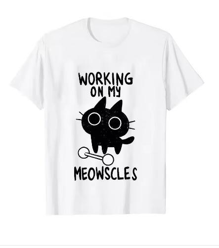 Fashion Women s T-Shirt Fitness Cat Print T-Shirt Women s Short Sleeve Fashion Fashion T-Shirt T-Shirt Street Street Hip Hop Dance Tops Black Cat Move XXS