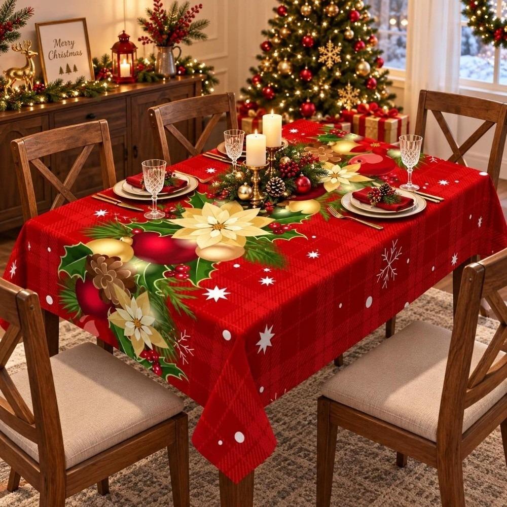 Oil-proof Christmas Santa Claus Tablecloth Waterproof Xmas Deer Table Mat Home Dector