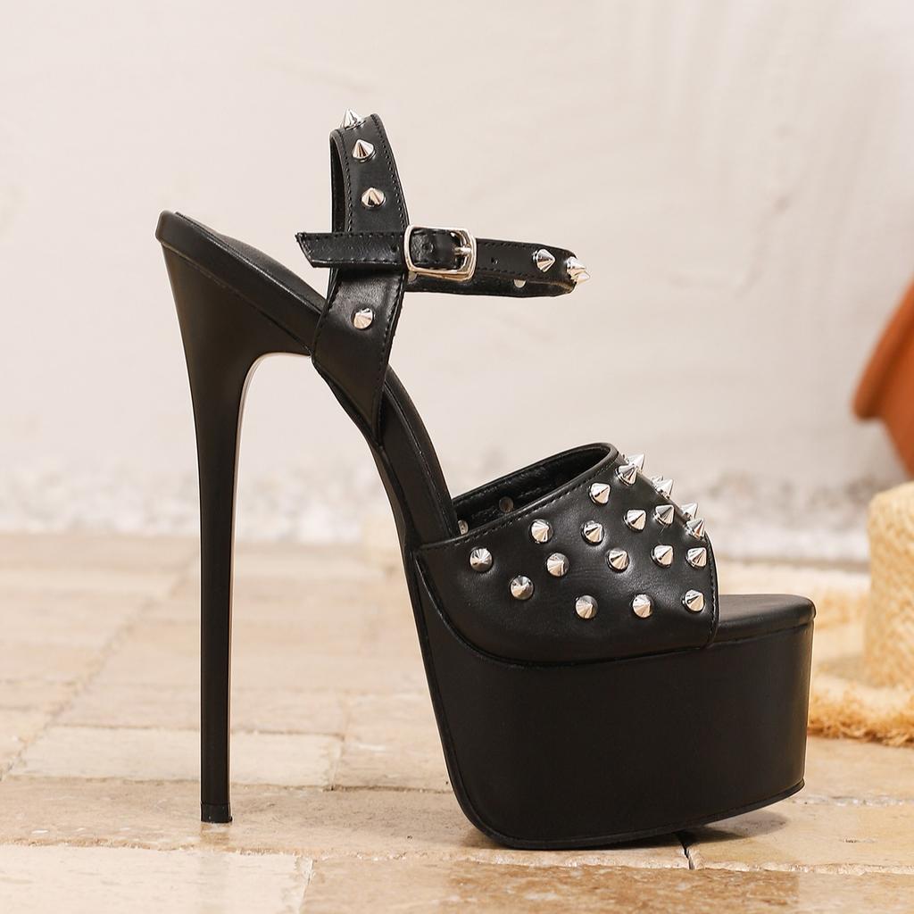 Fashion Design Metal Rivet Back Buckle Strap Platform Sandals Women Wedding Banquet Shoe Sexy Peep Toe Stripper High Heels Pumps