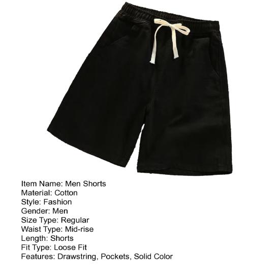 Pantaloni Scurți Denim Bărbați Talie Elastică Șnur Picior Drept Larg Pantaloni Scurți de Vară Culoare Solidă