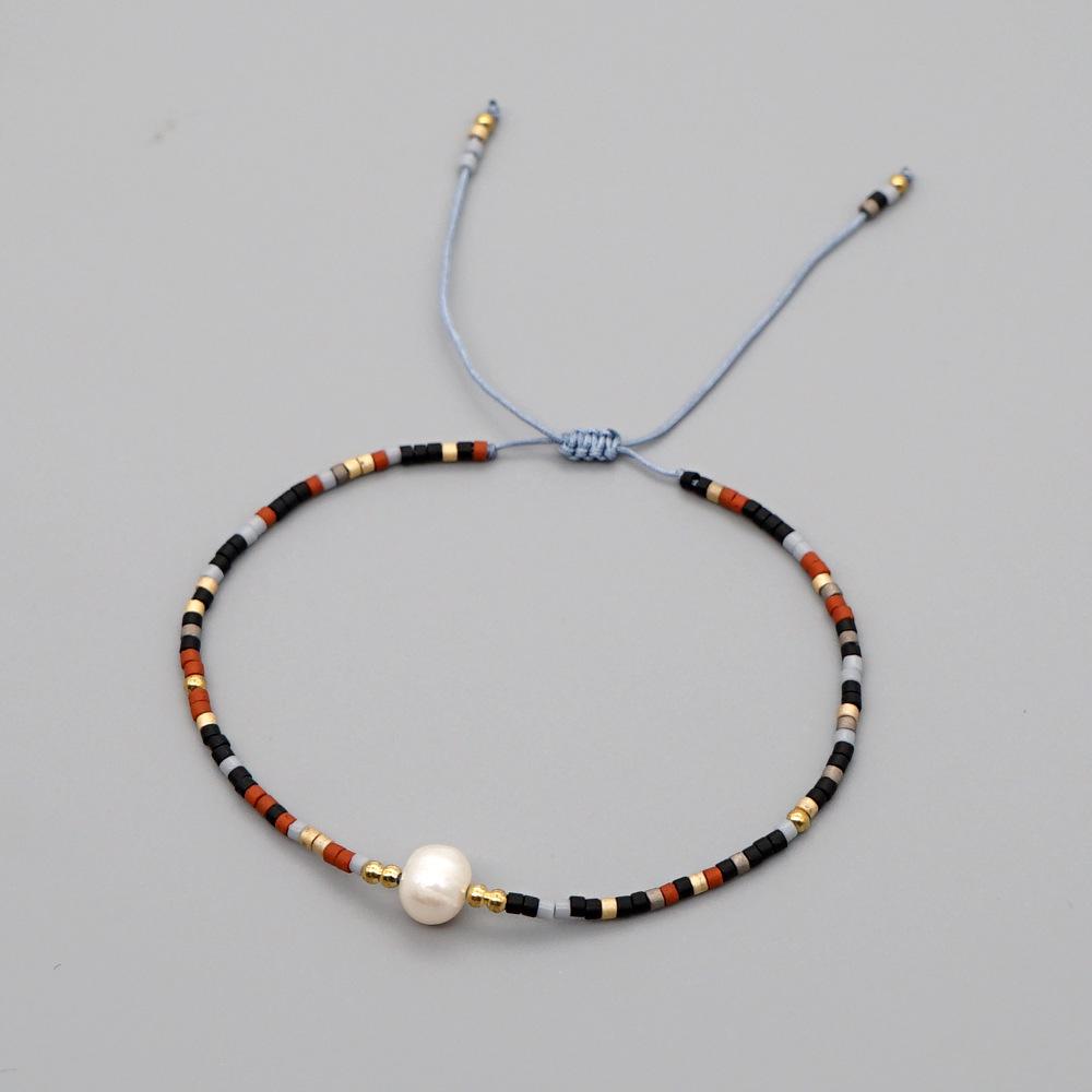 Retro Colorful Seed Bead & Faux Pearl Adjustable Bracelet - Trendy Hand-woven Jewelry for Women