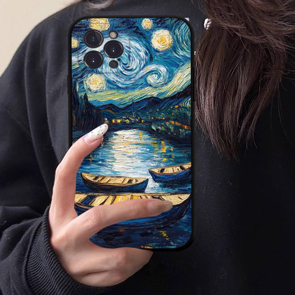 Retro Van Gogh Oil Paint Black TPU Phone Case Fashion For iphone17 Air 16 15 14 13 12 Pro 11 Pro Max Plus Protective Case