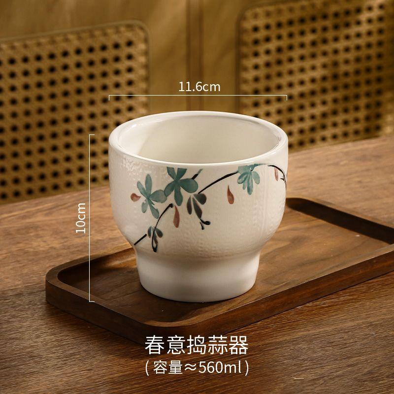 Ceramic garlic mortar garlic crusher garlic garlic masher household grinding mortar stone mortar garlic mortar manual garlic jar