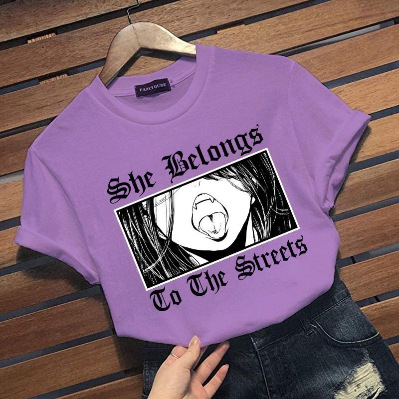 New Horror Anime Pattern Printed T-Shirt Women's Outdoor Cool Street Round Neck Loose Short Sleeve Shirt Tops