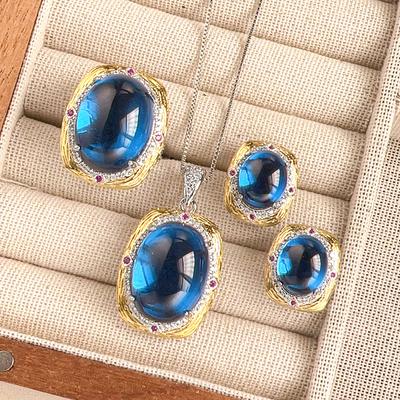 Huabi Schmuck Simulation Einfacher Blauer Spinell Retro Leichter Luxus Set Haupt 15 * 20-10 * 12