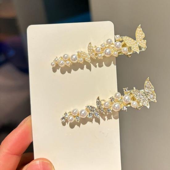 Girl Hairpin Imitation Pearls Fairy Butterfly Design Side Bang Hair Clip