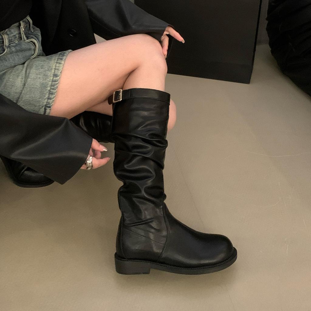 Vintage Khaki Long Women's Boots Thick Heel Tall Knight Boots Skinny Boots Summer Western Cowboy Boots Stacking Boots