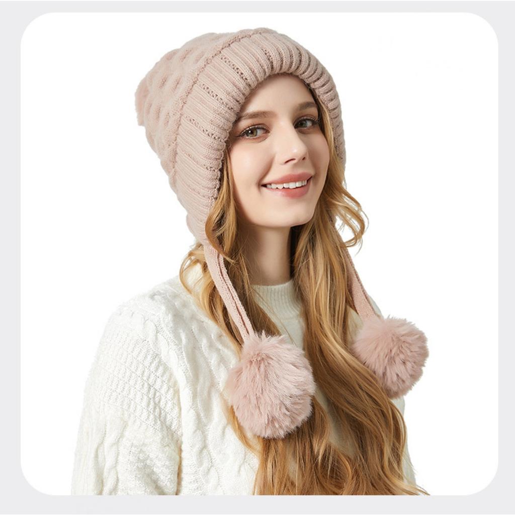 Thickened, Woolen Hat, Women's Hat, Velvet Hat, Outdoor Hat, Warm Hat, Wool Ball, Knitted Hat