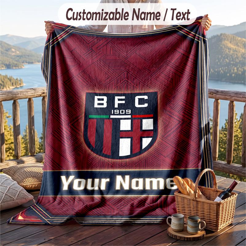 Flannel Blanket Bologna FC Print Custom Name Text Soft Throw for Sofa Bed