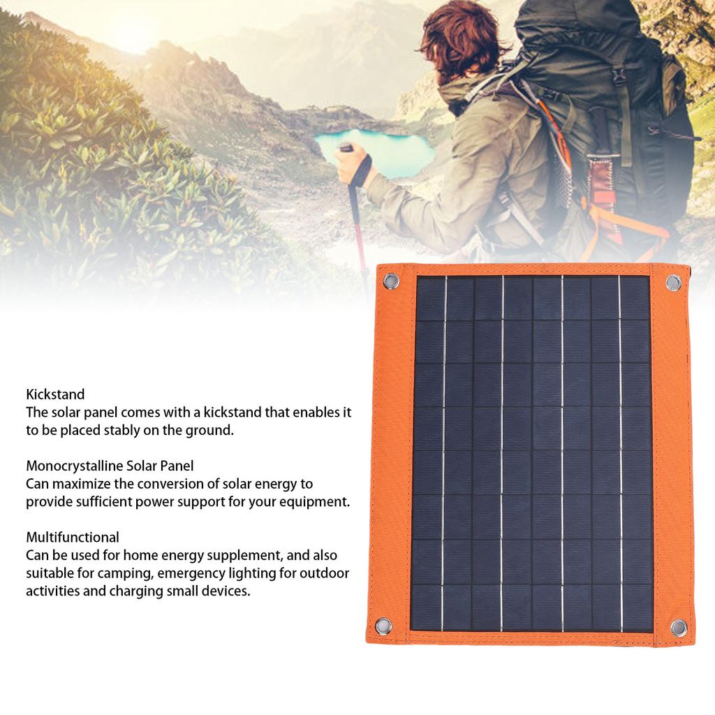 Solar Panel USB A USB C Outputs 20W Solar Charging Panel with Kickstand Cigar Lighter Battery Clip for Home Camping Outdoor