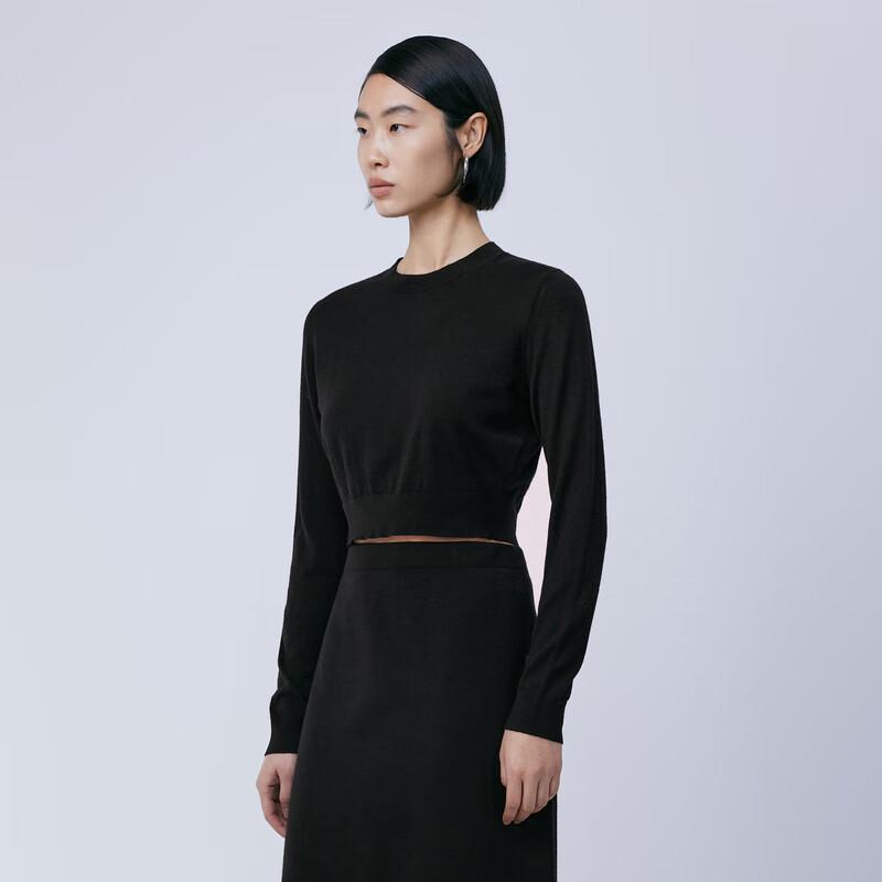 

JNBY Women s Cashmere Blend Cropped Round Neck Sweater M