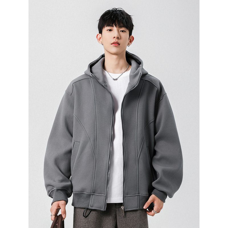 Wassup American-Style Deconstructed Heavyweight Cardigan Sweatshirt for Men, New Loose Casual Couple Hooded Jacket for Autumn and Winter