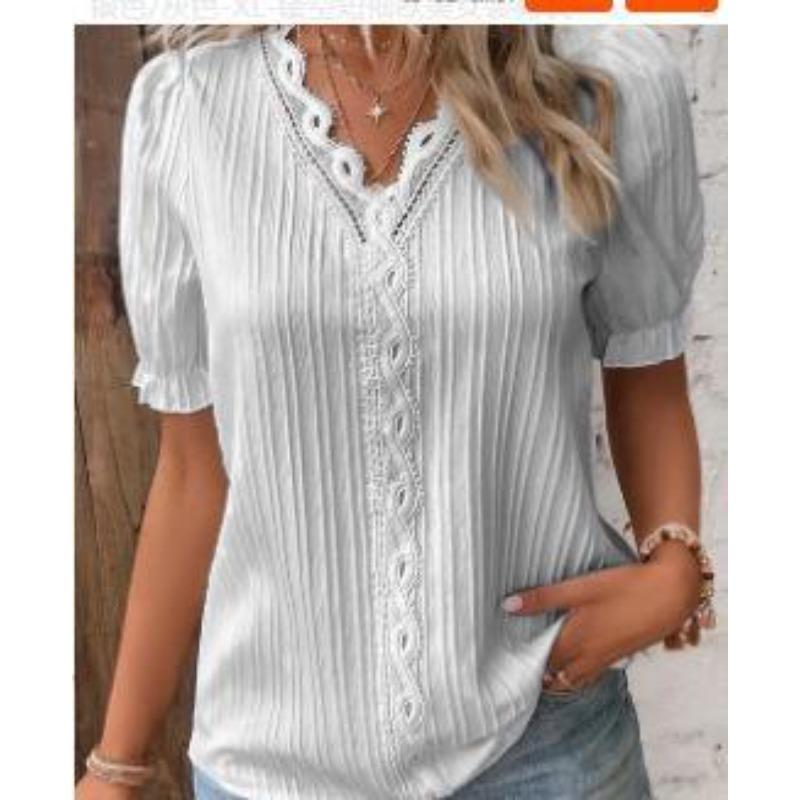 Summer New Vacation Fashion Hollow Short-sleeved Women's Shirt