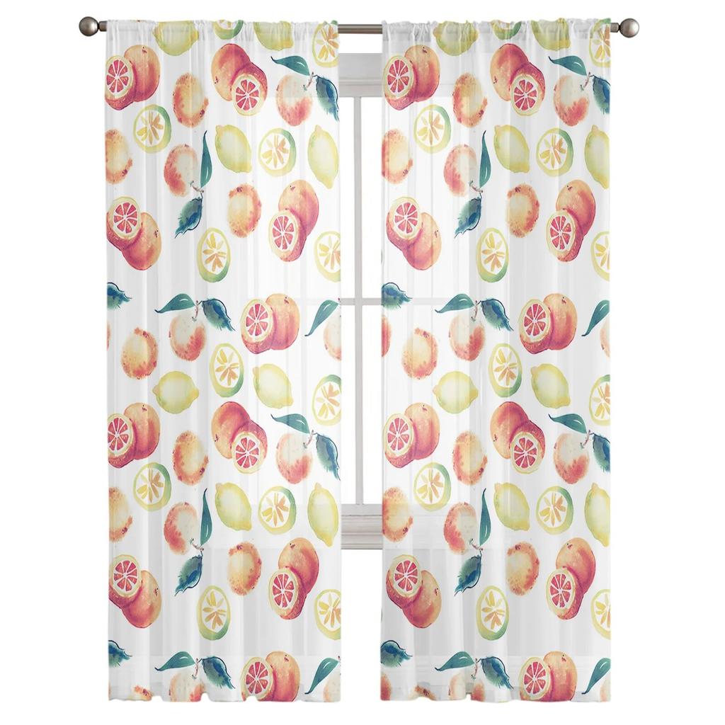 Watercolor Lemon Orange Tulle Curtains Living Room Kitchen Chiffon Curtain Bedroom Balcony Sheer Curtain Fashion Home Decor