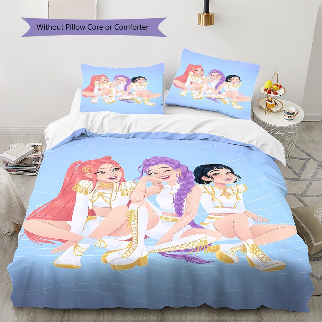 Pościel z wzorem Łowców Demonów K-pop, Zestaw kołdry Poszewka na kołdrę Poszewka na poduszkę Domowy prezent urodzinowy (1 * poszwa na kołdrę + 2 * poszewki na poduszki, bez rdzenia)