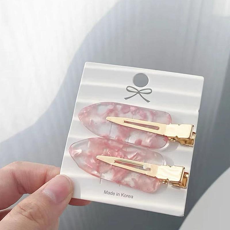 2Pcs Korean Style Hair Styling Tool Simple Pink Seamless Hair Clip For Women Sweet Fresh Bangs Clip Duckbill Clips Hairpins