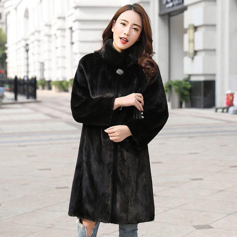 Imitation Mink Coat Women's Imitation Fur Coat New Imitation Mink Velvet Long Stand-up Collar Imitation Fur Coat