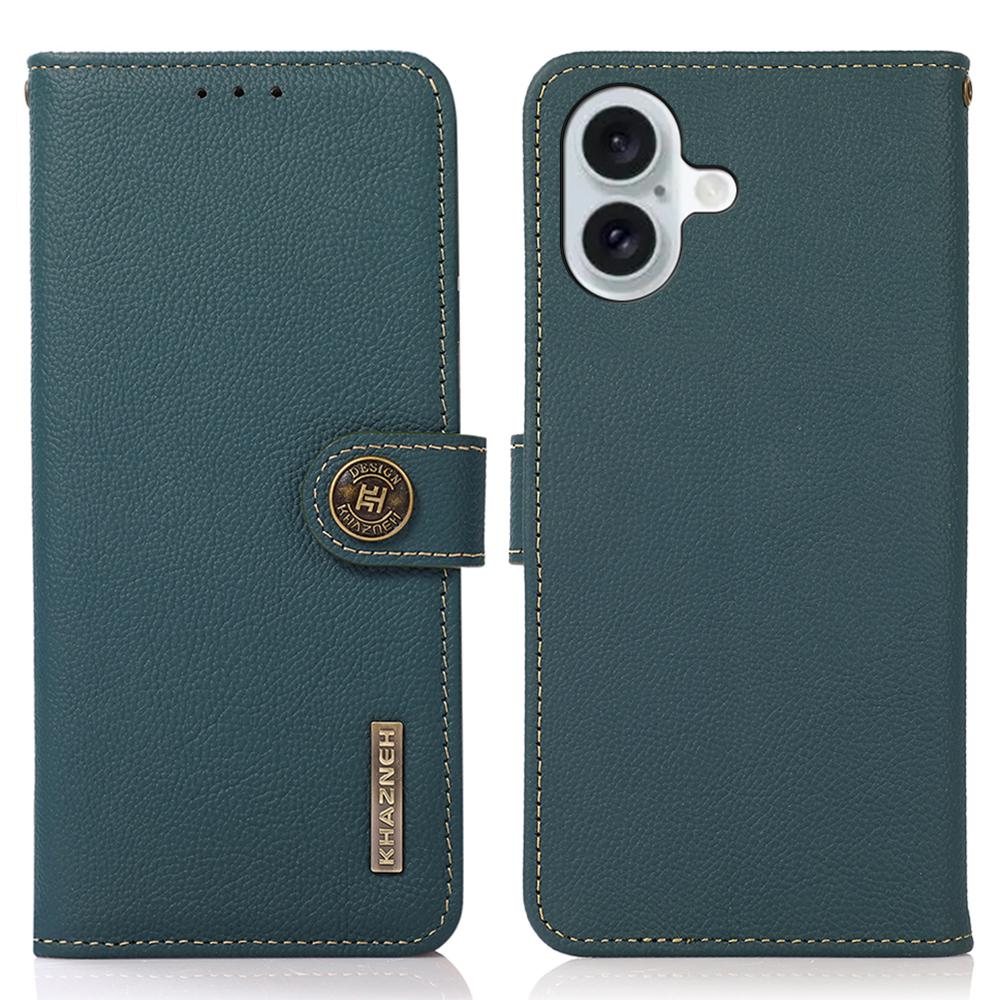 

Чехол KHAZNEH для iPhone 16 с блокировкой RFID из натуральной коровьей кожи, чехол-кошелек для телефона Green