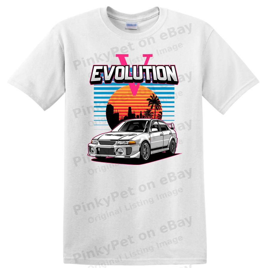 Evolution V Car Graphic T Shirt Retro Sunset Design Tee for Car Enthusiasts