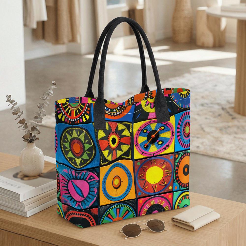 Colorful Geometric Print Tote Bag Casual Large Capacity Daily Shoulder Handbag