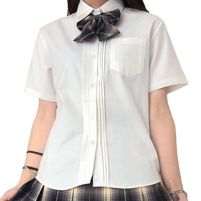 

Оригинальная белая блузка с коротким рукавом в стиле JK с плиссировкой «аккордеон» и угловым воротником для женщин S