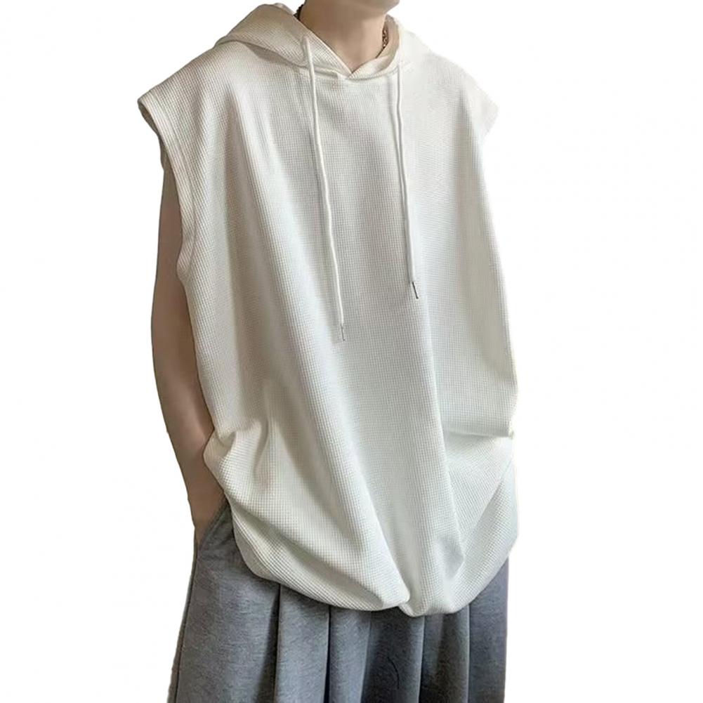 

Мужская летняя футболка, жилет, свободный однотонный пуловер с капюшоном и шнурком средней длины, повседневный дышащий мужской топ без рукавов XXXL белый