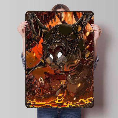 Hollow Knight Boss Battle Illustration Printed Poster Customized Wall Art Retro Vintage Metal Tin Signs for Room Desk Decor Home