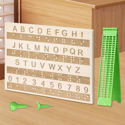 Braille Writing Board Kit 4 Lines 28 Cells Visual Impairment Aids Braille Self-Learning Kit Braille Boards/ Pen Alphabet Boards