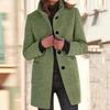 Women's Casual Solid Color Woolen Jacket with Collar and Pocket Long Sleeve Button Up Coat