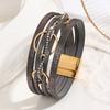 Boho Style Layered Circle PU Leather Bracelet With Alloy Chain Rhinestone Accents Women