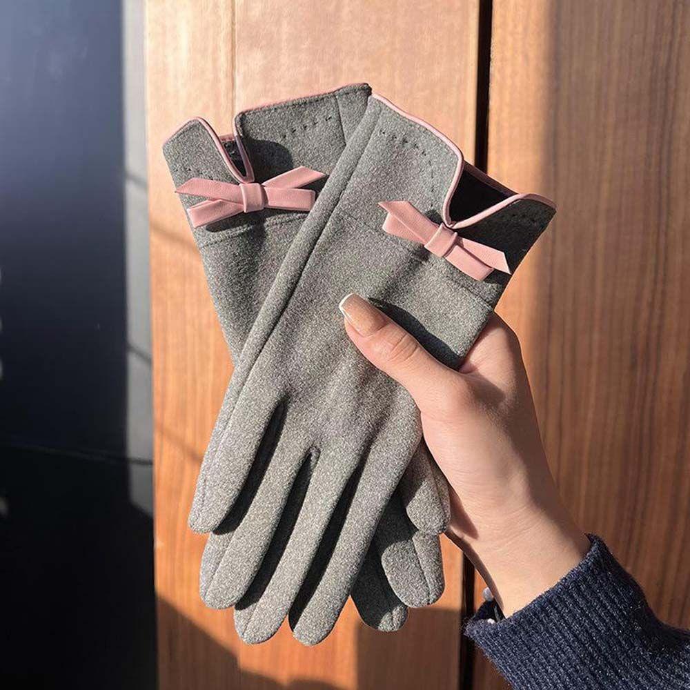 Bowknot  Five Fingers Windproof Non-slip Gloves Women Winter Gloves Women Finger Gloves
