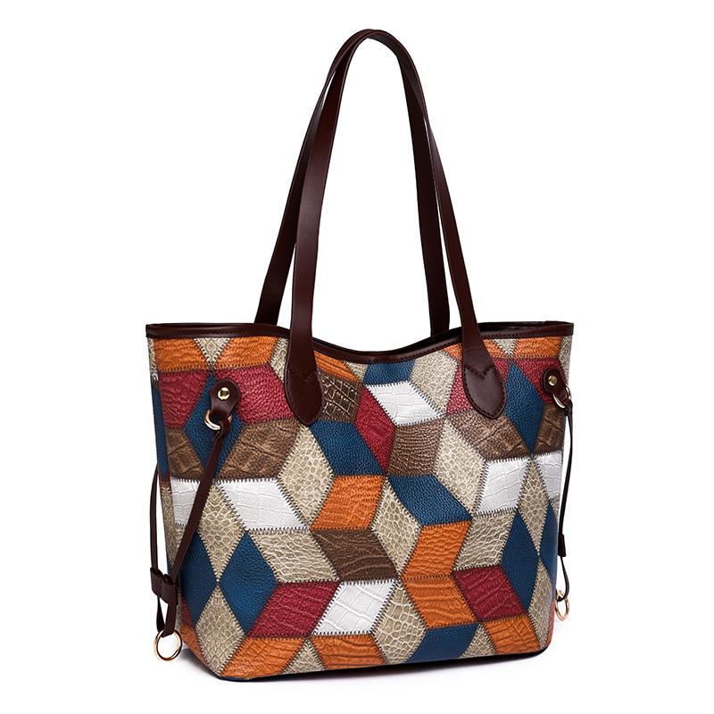 2pcs Geometric Pattern Tote Bag Set, Fashion Shoulder Bag, Women's Large Handbag With Clutch Coin Purse