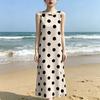 Summer Polka Dots Tank Dress for Women Casual Crew Neck Beach Vacation Sundress Loose Sleeveless Midi Dress