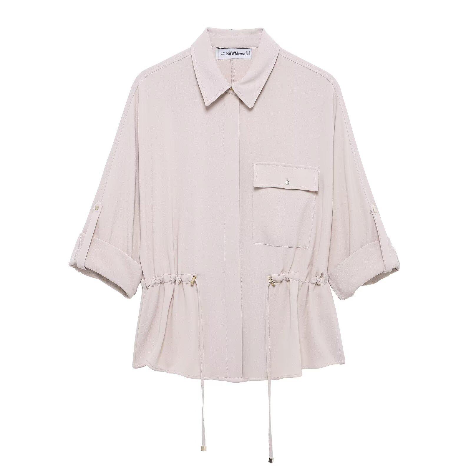 

2025 Spring Women s Slim Fit Commuter Shirt with Tie Waist and Lapel M