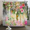 Butterfly Red Roses And Flowers Print Shower Curtain Set Anti-Slip Rugs Toilet Lid Cover Bath Mat  Bathroom Curtains Decoration