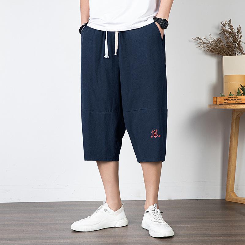 Summer Chinese Style Linen Pants Loose Large Size Wide-leg Pants National Tide Cotton and Linen Casual Pants Harem Cropped Pants