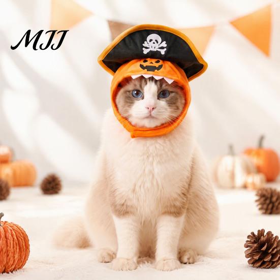 Small Dog Halloween Outfit Cat Pumpkin Pirate Hat, Cozy Pet Funny Hat Cosplay for Cats, Dogs, Holiday Party Accessory Costume Dogs