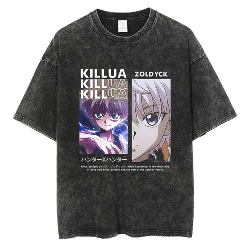 Streetwear Hunter X Hunter Killua Zoldyck Anime Washed T Shirt Summer Vintage Men's Women Cotton Casual Tee Top