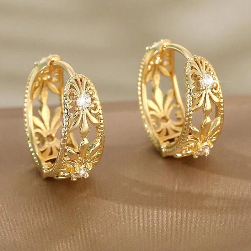 Hihho 1 Pair Vintage Style Hollow Geometric Round Brass Plated Zirconia Earrings With Purple Stones, Fashion Jewelry Gift For Women