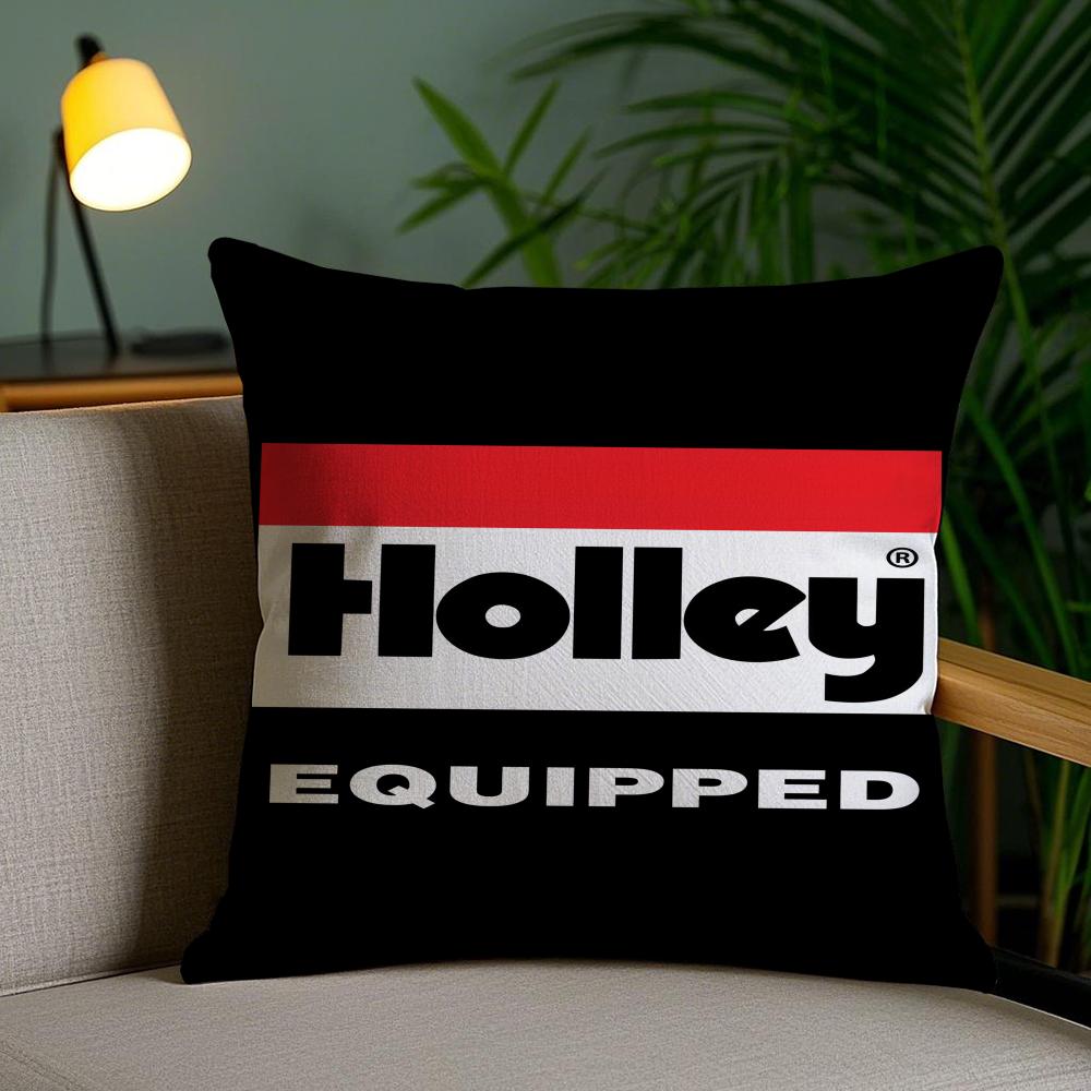 Logo H-Holley Cushion Cover Plush Fabric Soft Double-Sided Printed Invisible Zipper Sofa Pillow Case Home Decor