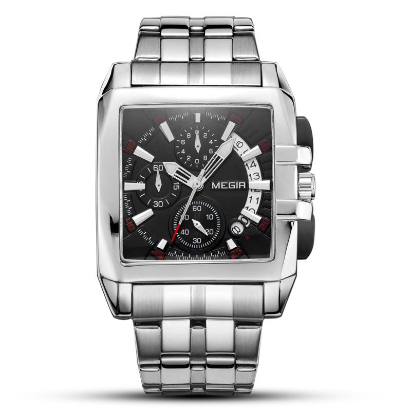 MEGIR Men's Sports Outdoor Stainless Steel Square Watch, 2018 Edition