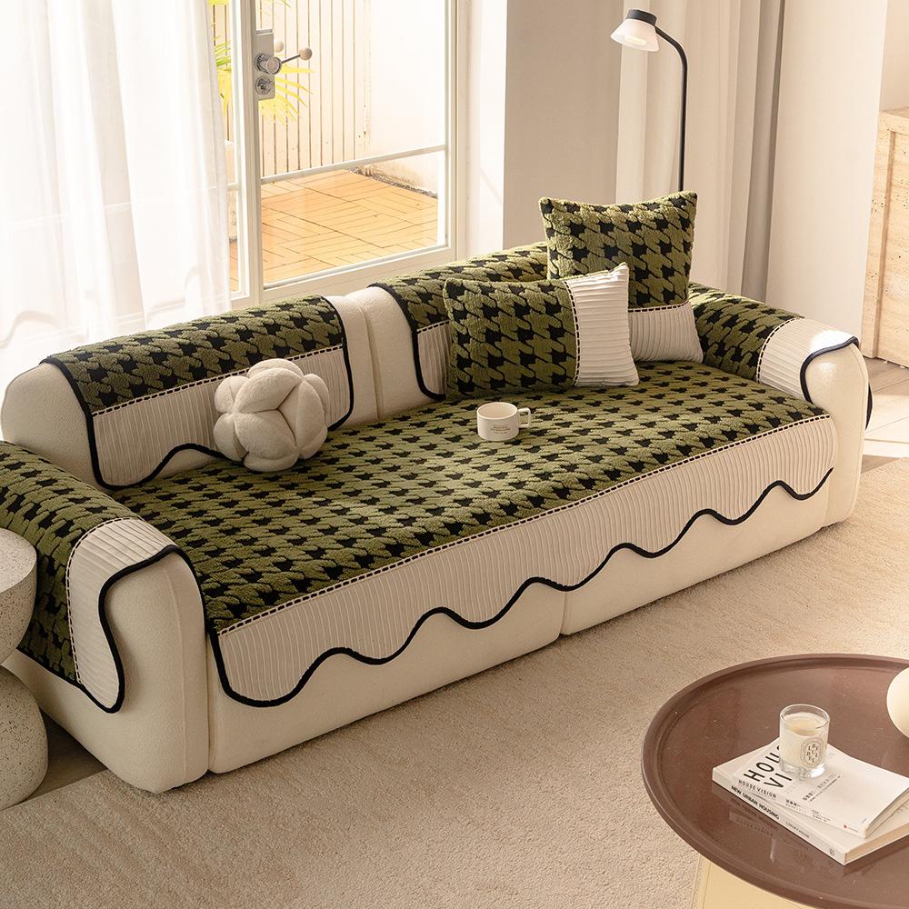 Thousand Bird Grid Sofa Cover Cloth Thickened Anti Slip and Anti Cat Scratch Sofa Cushion Cover Non Sticky Fur Autumn and Winter