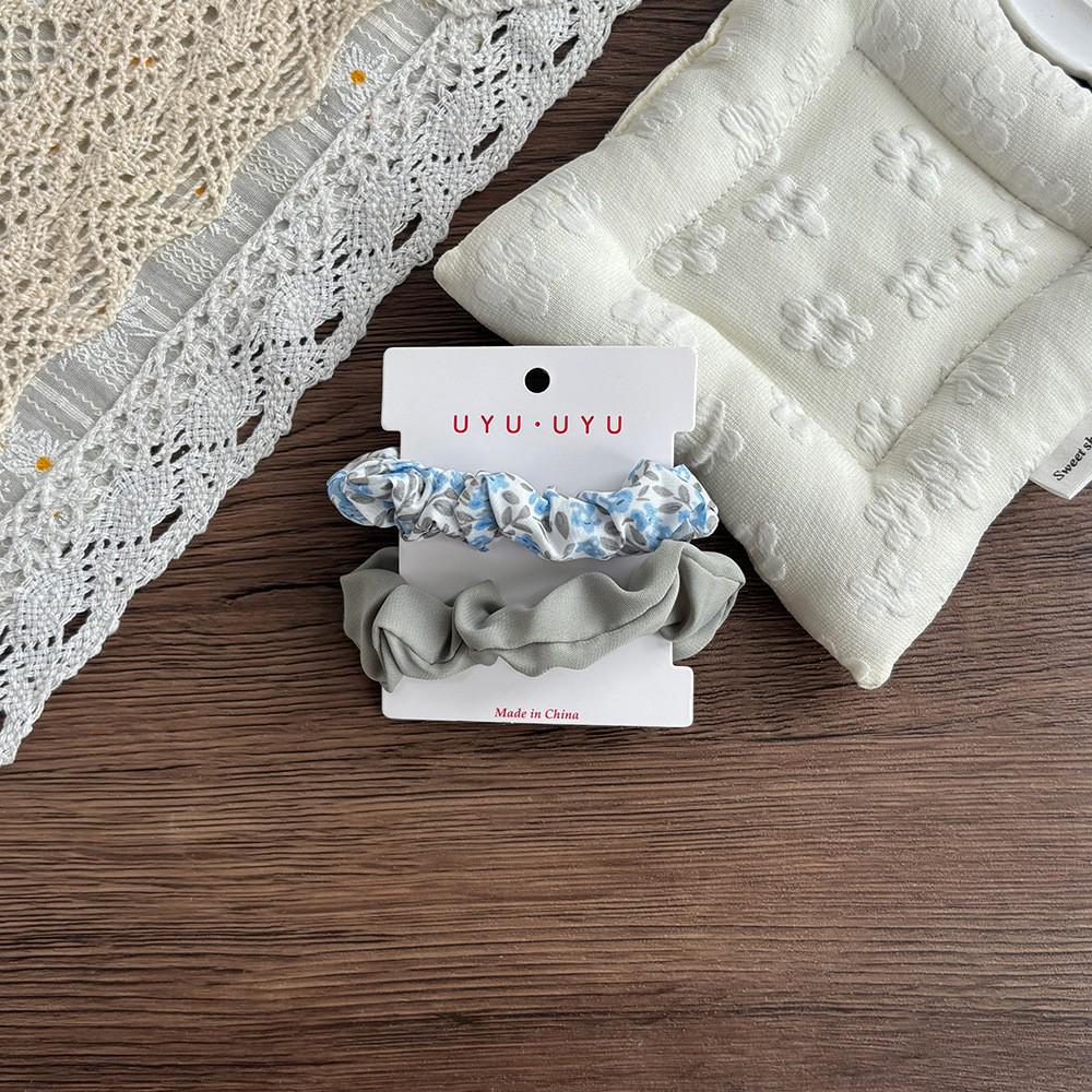 2PCS Korean Influencer Floral Scrunchies for Bun Hairstyles - Elastic Hair Ties/Bands