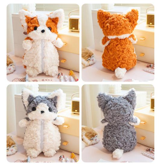 Plush Corgi Pencil Case Large Capacity Stationery Box Creative Animal Stationery Organizer for Pens Pencils Erasers