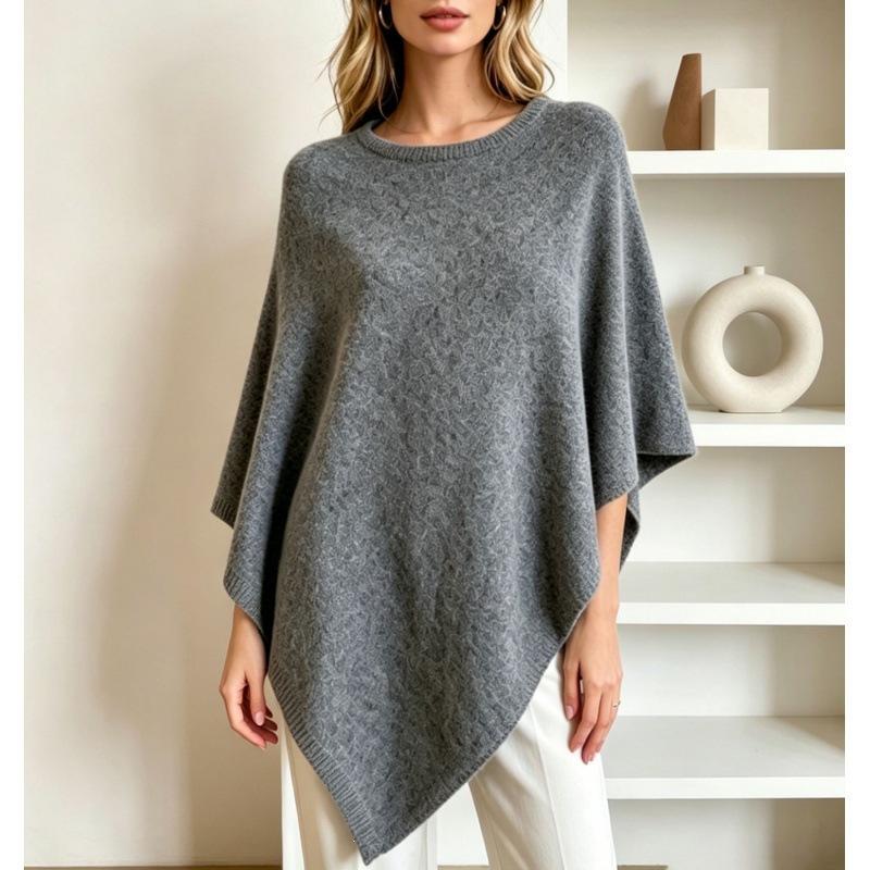 Vendita all'ingrosso del produttore autunno e inverno nuovo scialle lavorato a maglia europeo e americano girocollo maglione a mantella largo da donna