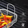 Stainless Steel Grill Basket, Square BBQ Basket with Handle for Vegetables Chicken Meat Fish, Outdoor Cooking Grilling Tool